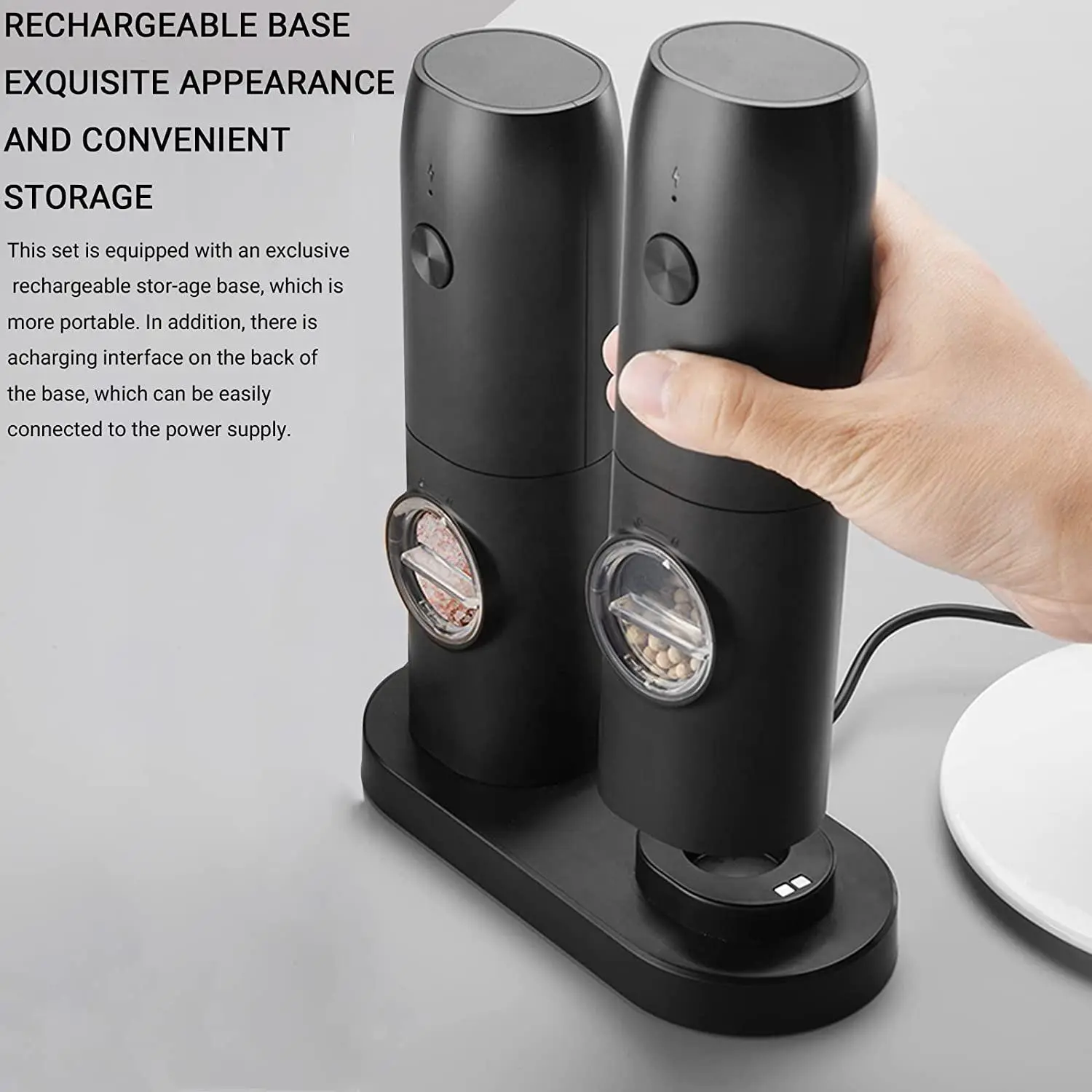 High-Quality Electric Rechargeable Salt and Pepper Grinder Mill Set with LED Light Manufacturer, Supplier