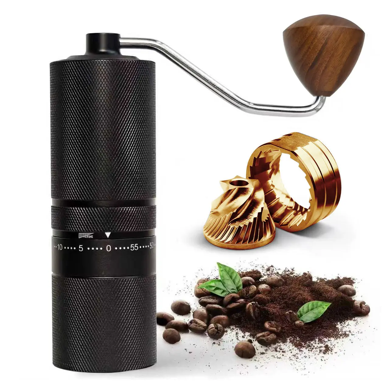 Wholesale 60 Levels External Adjustment Titanium Gold SS Burr Mill Portable Espresso Manual Coffee Grinder Manufacturers, Supplier