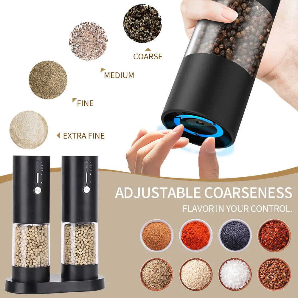 OEM Electric USB Rechargeable 118ML Ceramic Burr Salt Pepper Grinder Set Base LED Factories, Factory