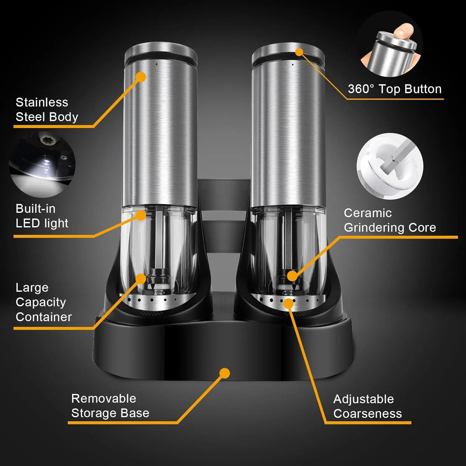 High-Quality Salt and Pepper Grinder Set USB Rechargeable With Led Light Suppliers, Supplier