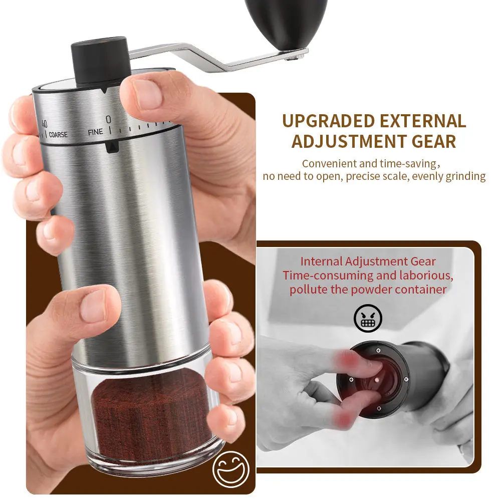 China Mini Handle Manual Coffee Bean Grinder Mill with 25 Capacity Visible Lid Suppliers, Factory