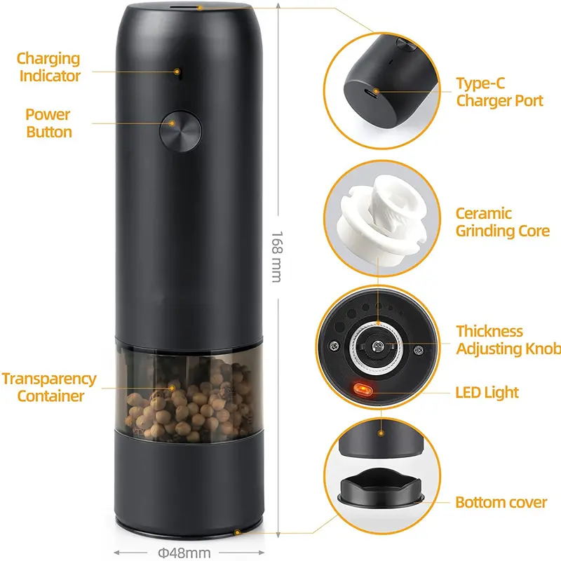 Wholesale Adjustable Electric Automatatic USB Rechargeable Salt and Pepper Grinder Supplier, Factory