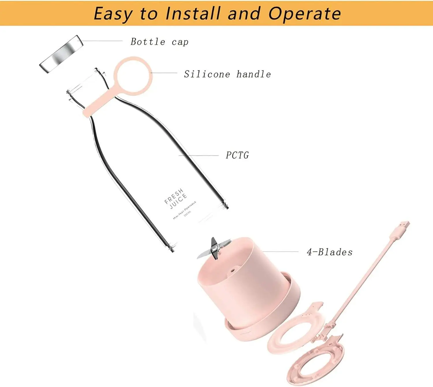 OEM Portable 350ML Wireless Rechargeable USB Juicer Cup Blender Manufacturer, Factories