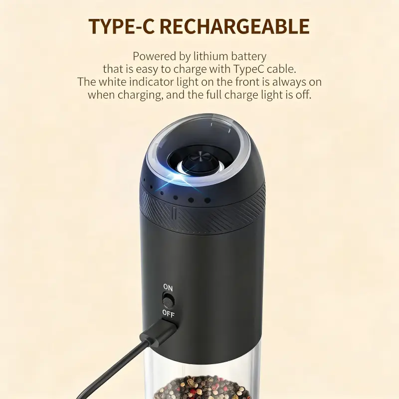 Wholesale Rechargeable Black Pepper Mill Grinder With Blue Light and Stand Manufacturers, Suppliers