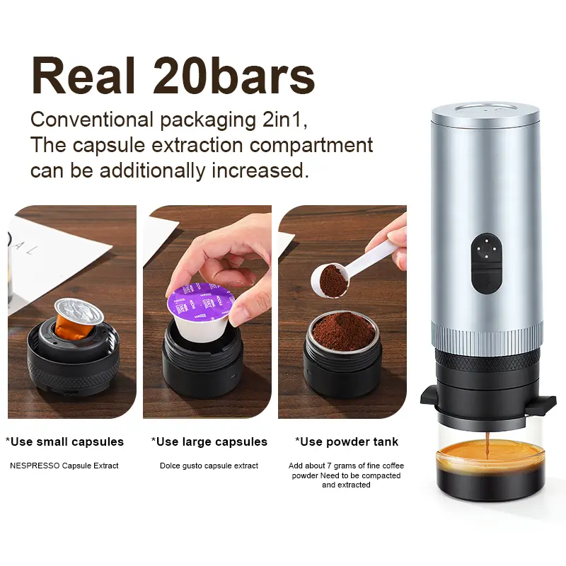 China Self-Heating Capsules & Ground Travel Portable Espresso Maker with USB-C for Camping Manufacturer, Supplier