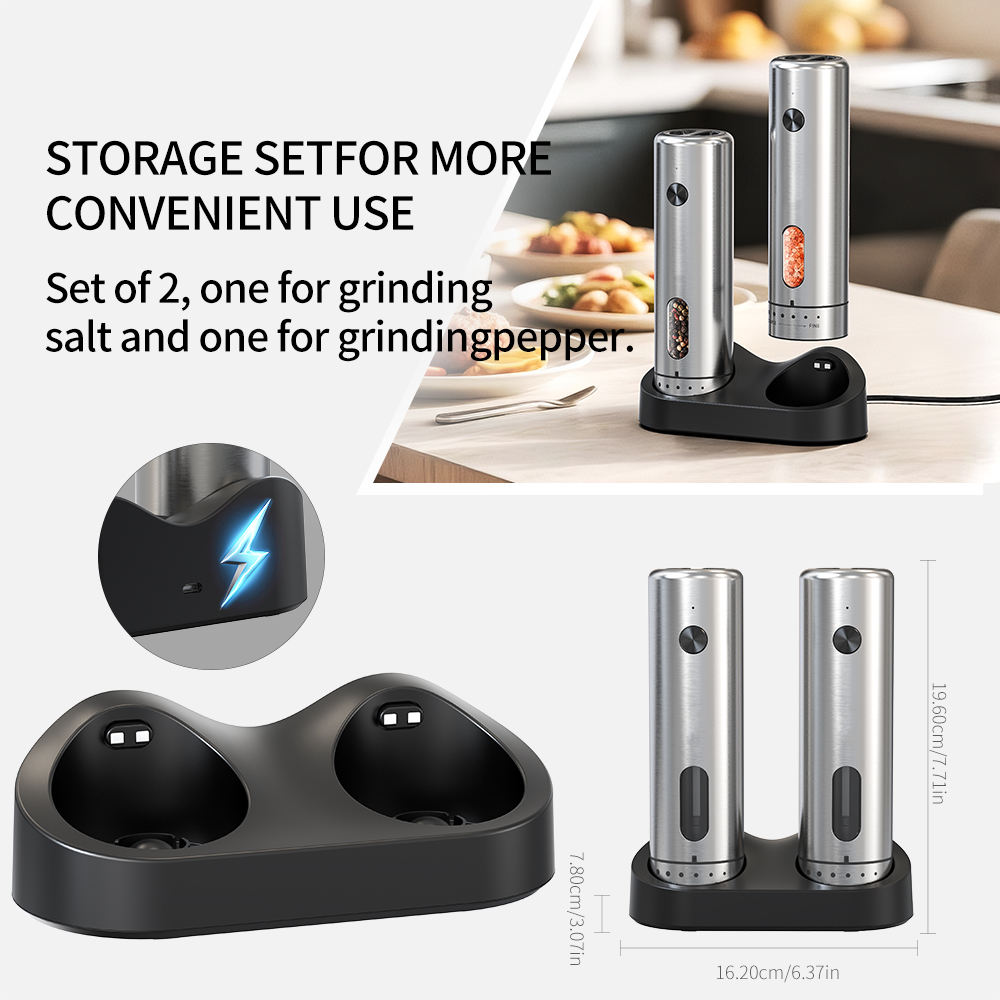 Electric Salt and Pepper Grinder Set Storage
