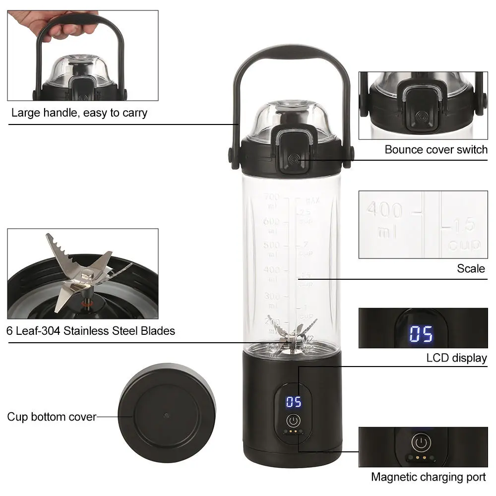 OEM Waterproof 315W 750 ML Electric Portable Hand Held Fruit Juicer Squeezer Cup Blender Manufacturer, Factory