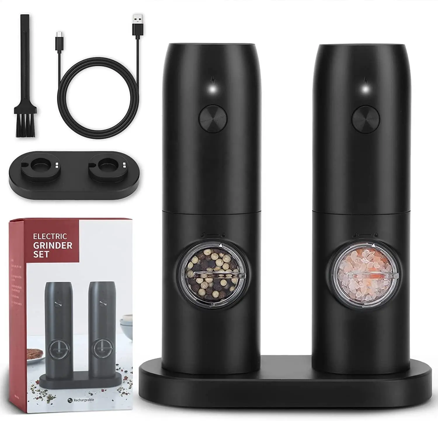 High-Quality Electric Rechargeable Salt and Pepper Grinder Mill Set with LED Light Manufacturer, Supplier