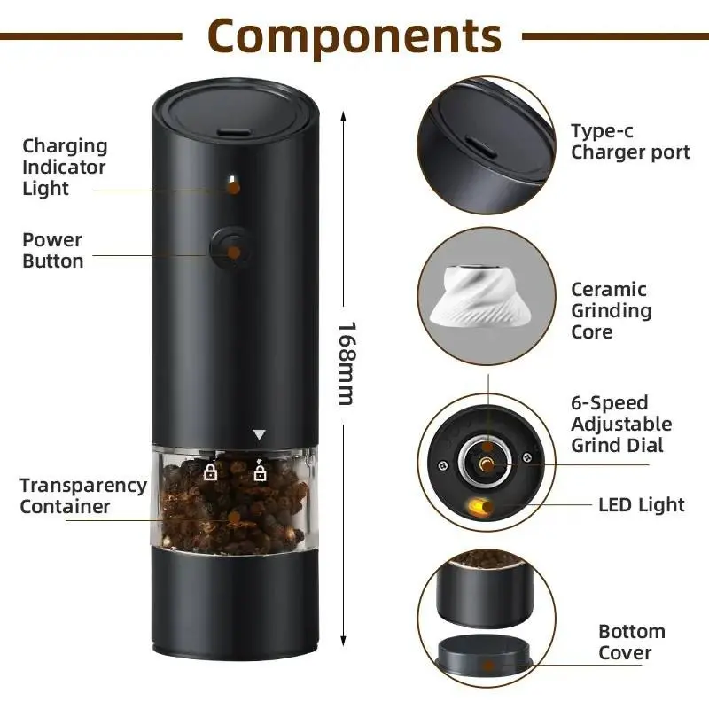 OEM New Wooden Color Salt Pepper Grinder Set USB Rechargeable Electric Pepper Mill With Light Factories, Factory