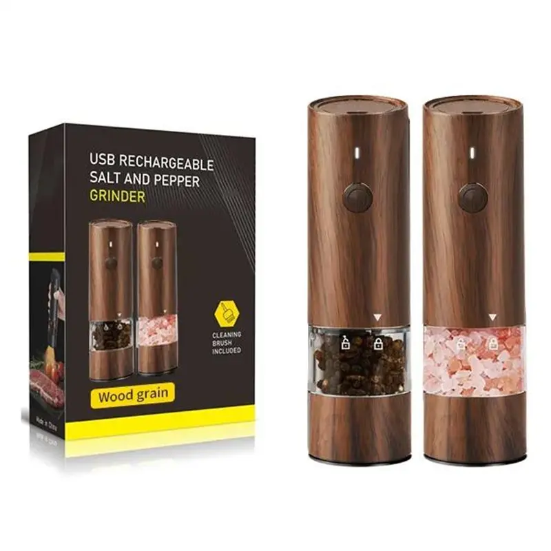 OEM New Wooden Color Salt Pepper Grinder Set USB Rechargeable Electric Pepper Mill With Light Factories, Factory