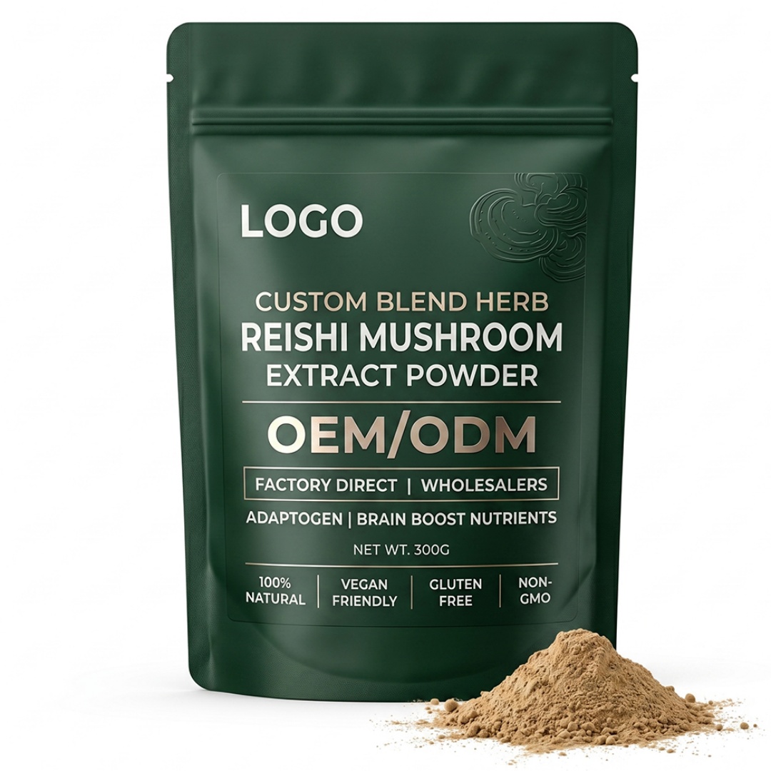 Factory Direct Custom Blend Herb Reishi Mushroom Extract Powder OEM ODM Wholesalers Adaptogen Antioxidant Brain Boost Nutrients