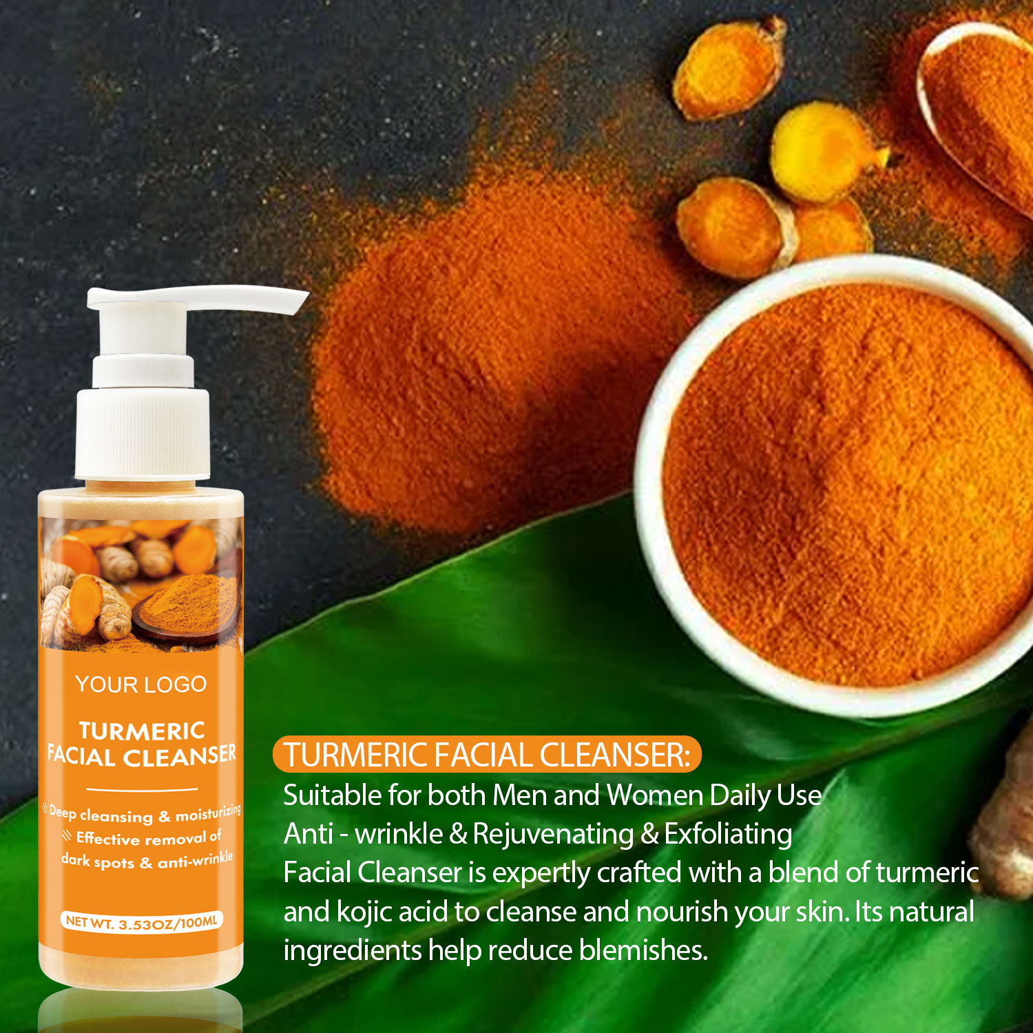 Organic Herbal Kojic Acid And Turmeric Face Wash Deep Cleansing Facial Whitening Cleanser Supports Private Label Skin Care Set