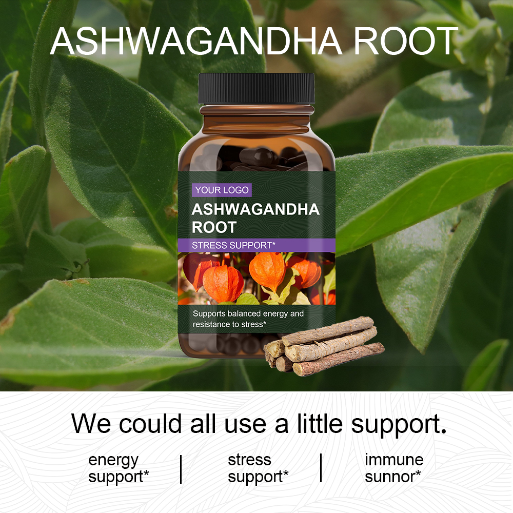 OEM Herbal Supplements: Ashwagandha Ayurvedic Extract Powder 1%-10% &amp; Ashwagandha Root Extract Capsules 500mg - 60 Caps/Bottle
