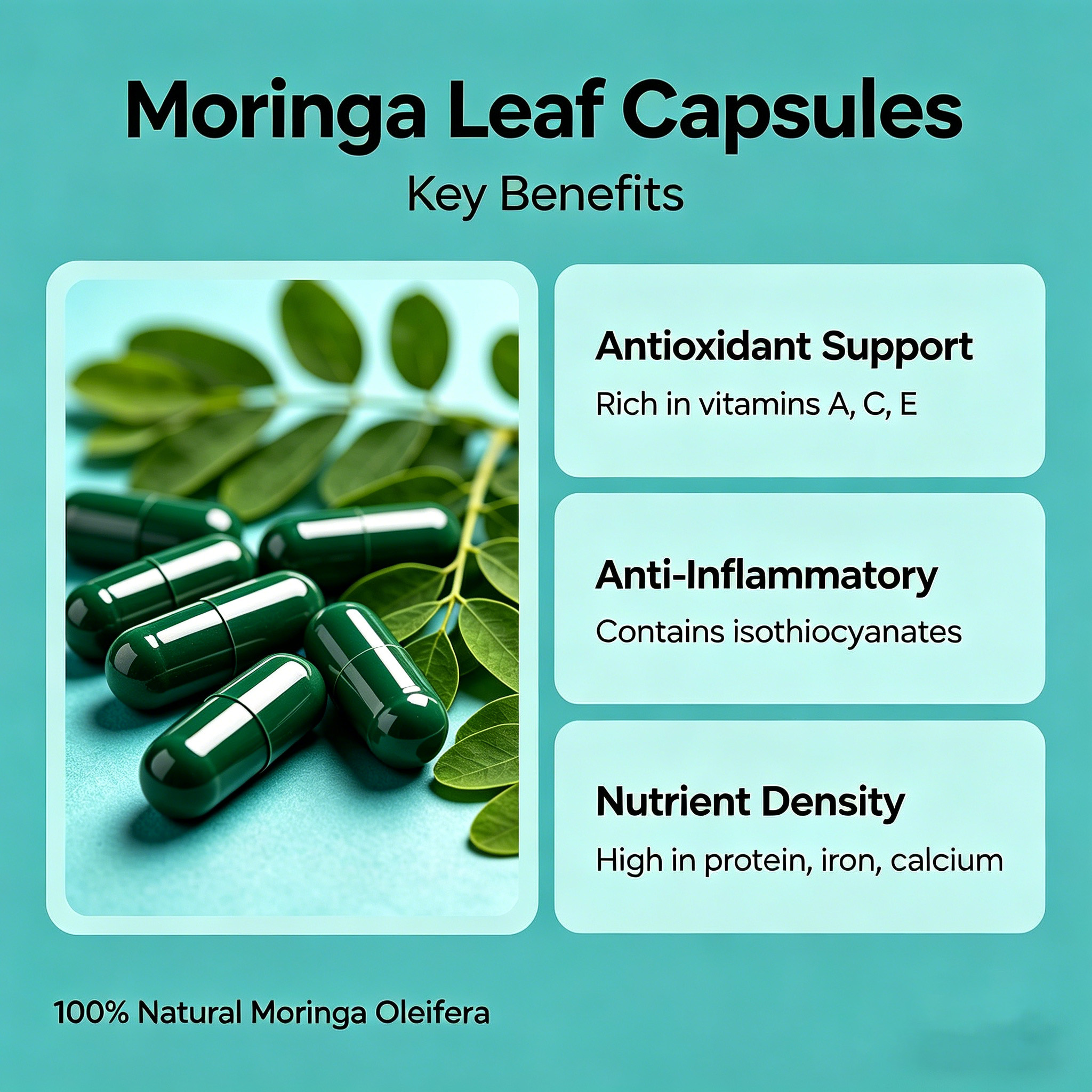 OEM Vegan Gluten Free Pure Natural Moringa Leaves 6000mg Fast Absorb Moringa Oleifera Capsules for Energy Boost Immune Support