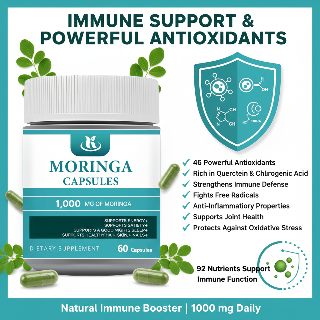 Moringa Herbal Supplement Green Superfood Rich in Antioxidants, Essential Vitamins &amp; Amino Acids Moringa Leaf Extract Capsules