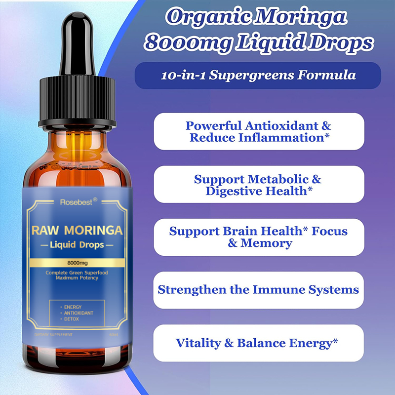 Rosebest China Factory Wholesale Bulk Natural Flavor Pure Organic 800mg Moringa Oleifera Leaf Extract Liquid Drops Supplements