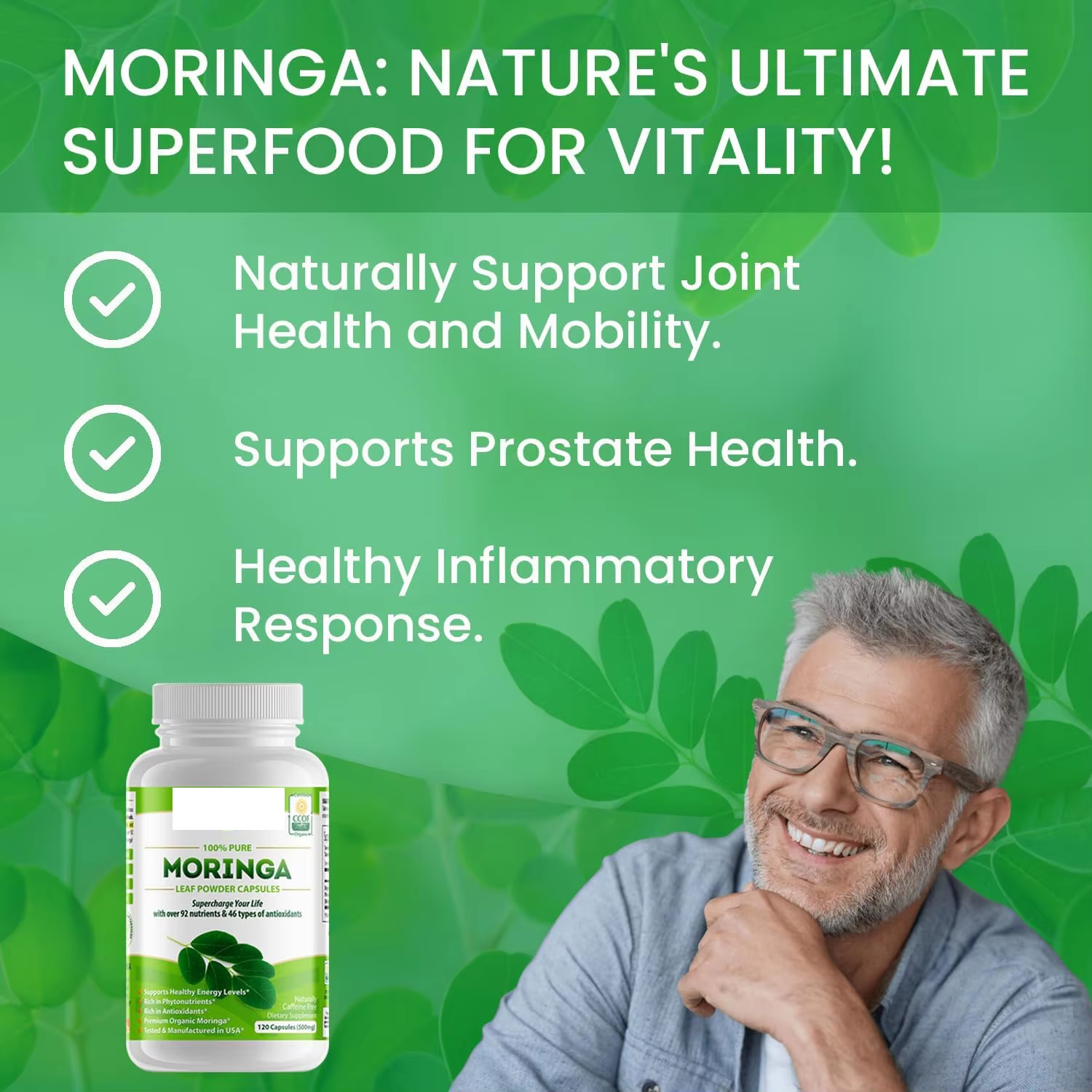 Moringa Leaf Capsules Natural Organic Pure Moringa Extract Rich in Antioxidants Supplement OEM Package