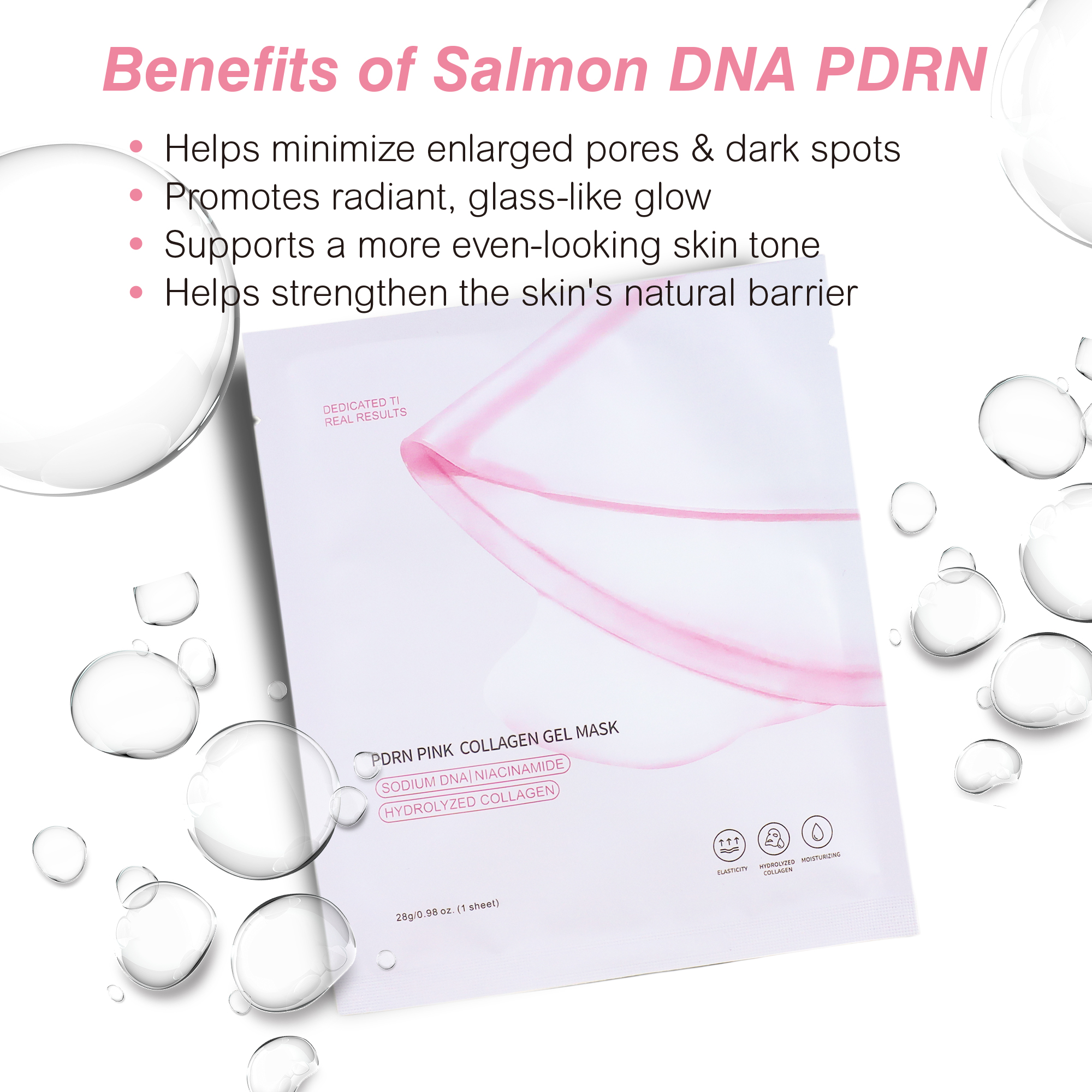 Wholesale Salmon DNA PDRN Pink Collagen Sheet Mask Firming Pores Dark Spots Organic Niacinamide Overnight Face Moisturizer Women