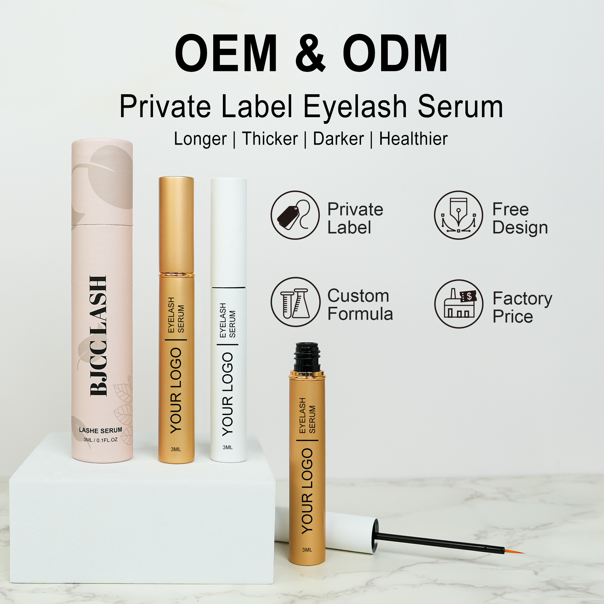 Lashserum No Hormones Oil Free Nutritious Eyelash Growth Vegan Organic Boost Lashes Customized Volumizing Lash &amp; Brow Serum 1688