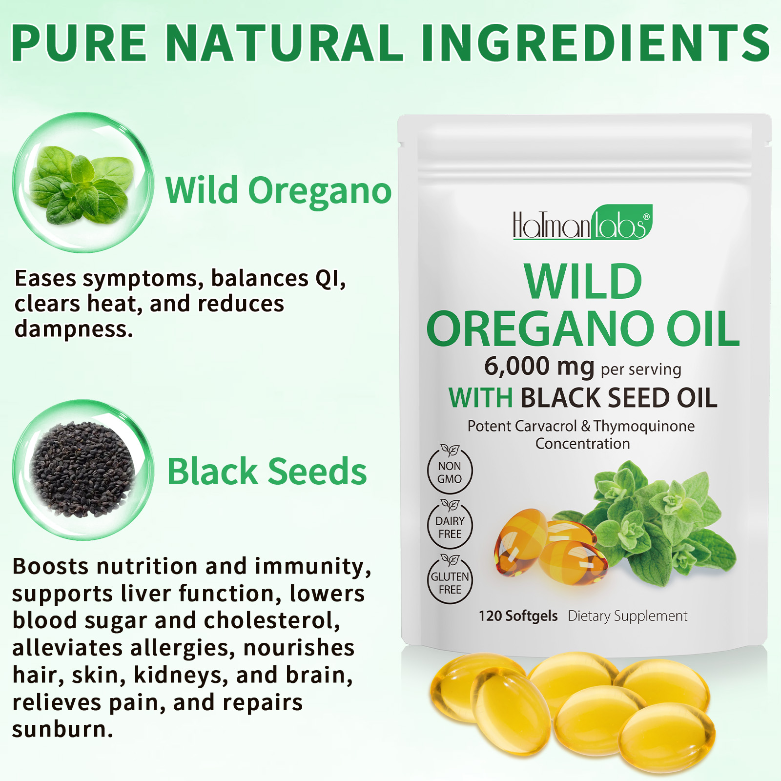 Wholesale Private Label Antioxidant Immune Support 6000mg Herbal Supplement Wild Oregano Oil Softgels Capsules
