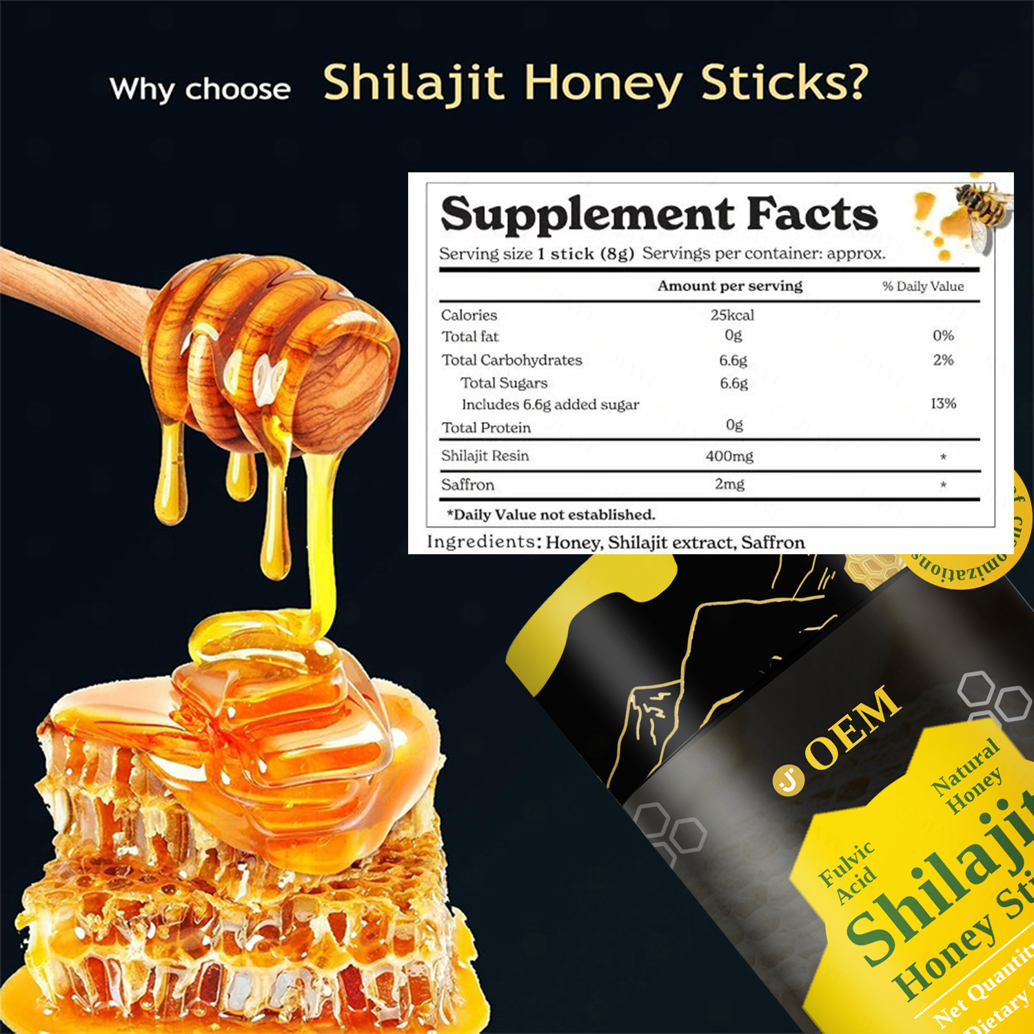 OEM Shilajit Plant-Based Extract Resin Honey Sticks Herbal Supplements Variety Black Tea Extract Active Vitamin