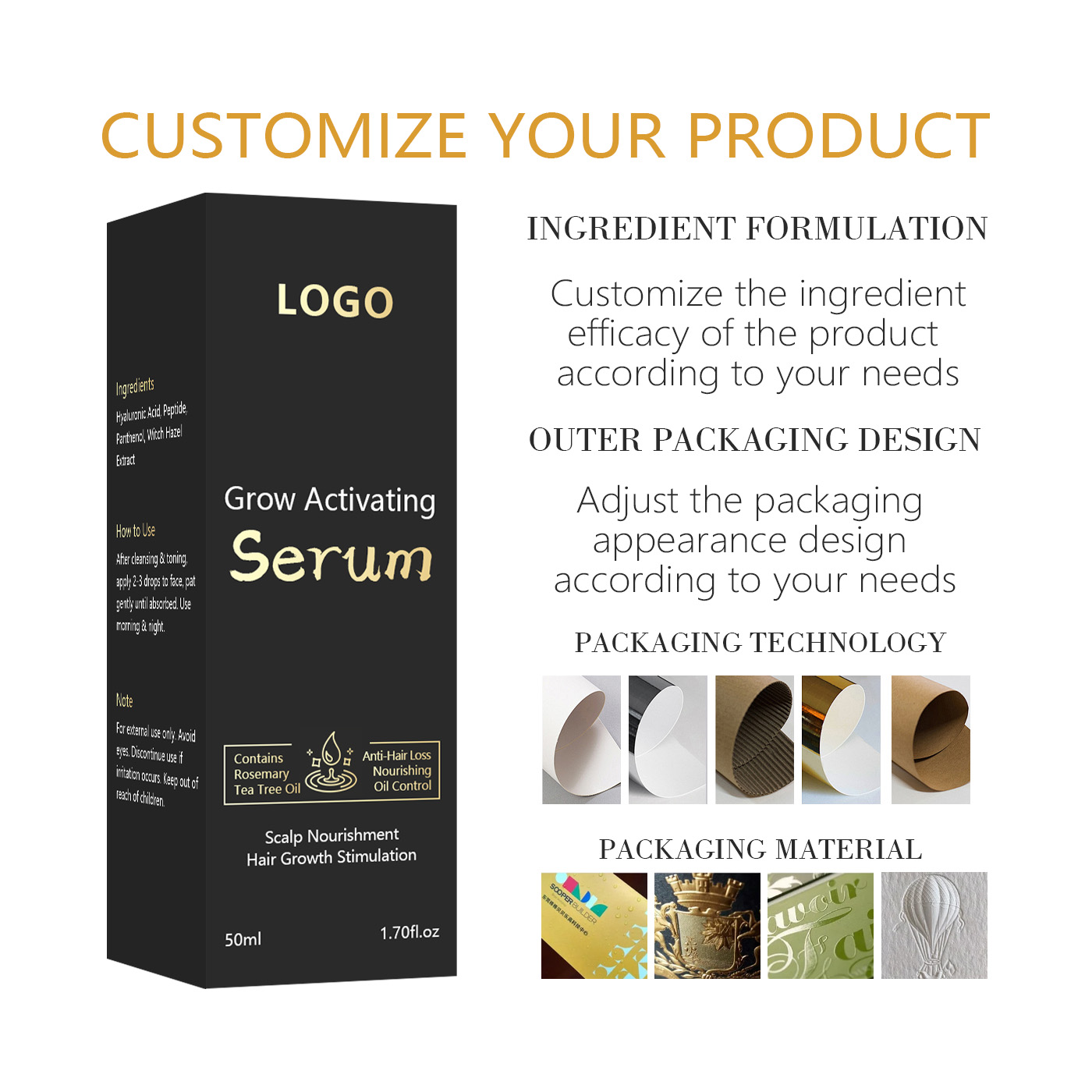 Factory-Customized Natural Rosemary &amp; Organic Tea Tree Oil Hair Growth Serum For Hair Regrowth And Scalp Nourishment