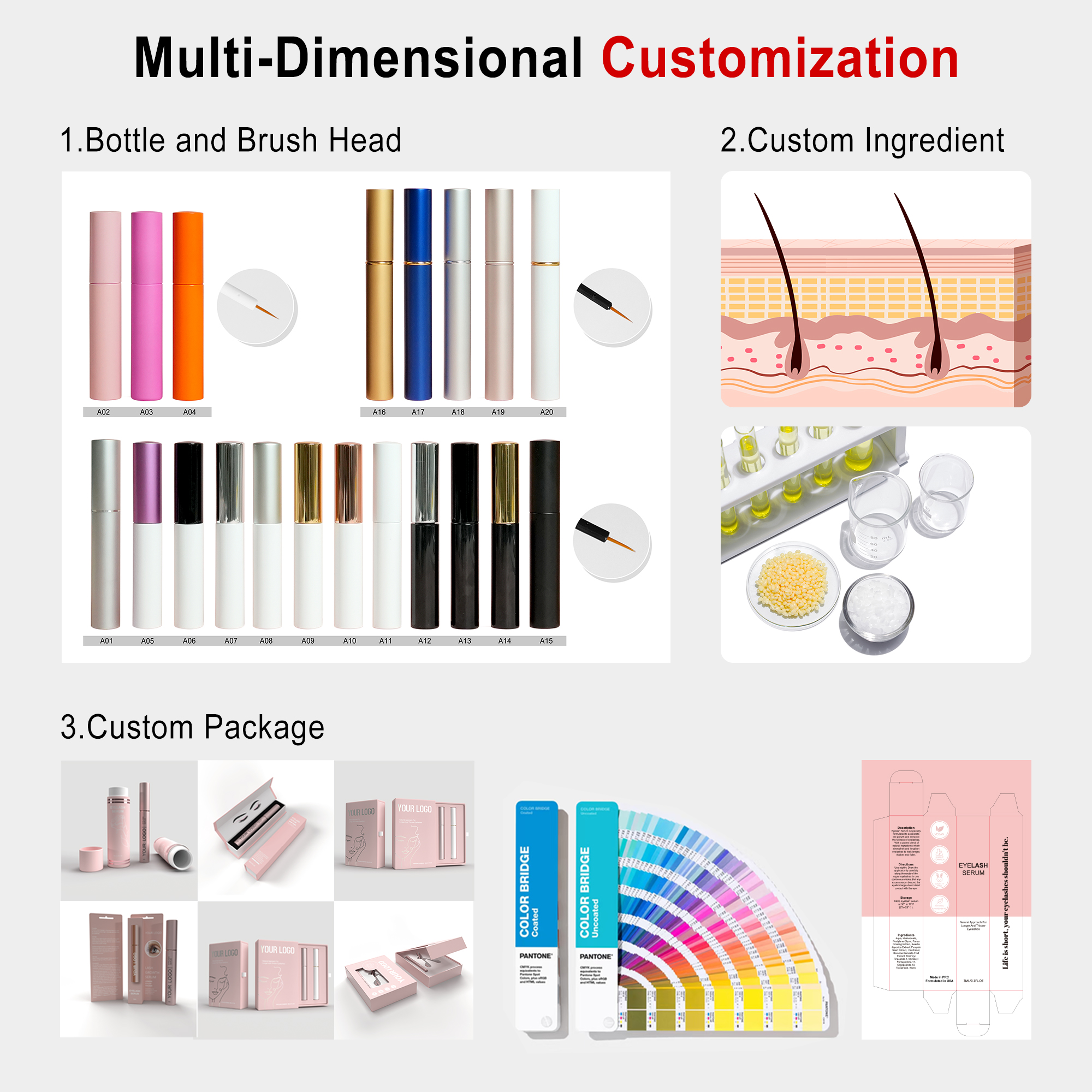 Custom Logo Natural Vegan Oil Free Liquid Lash Brow Enhancer Set Private Label Eyelash Eyebrow Growth Treatments Lash Serum Kit