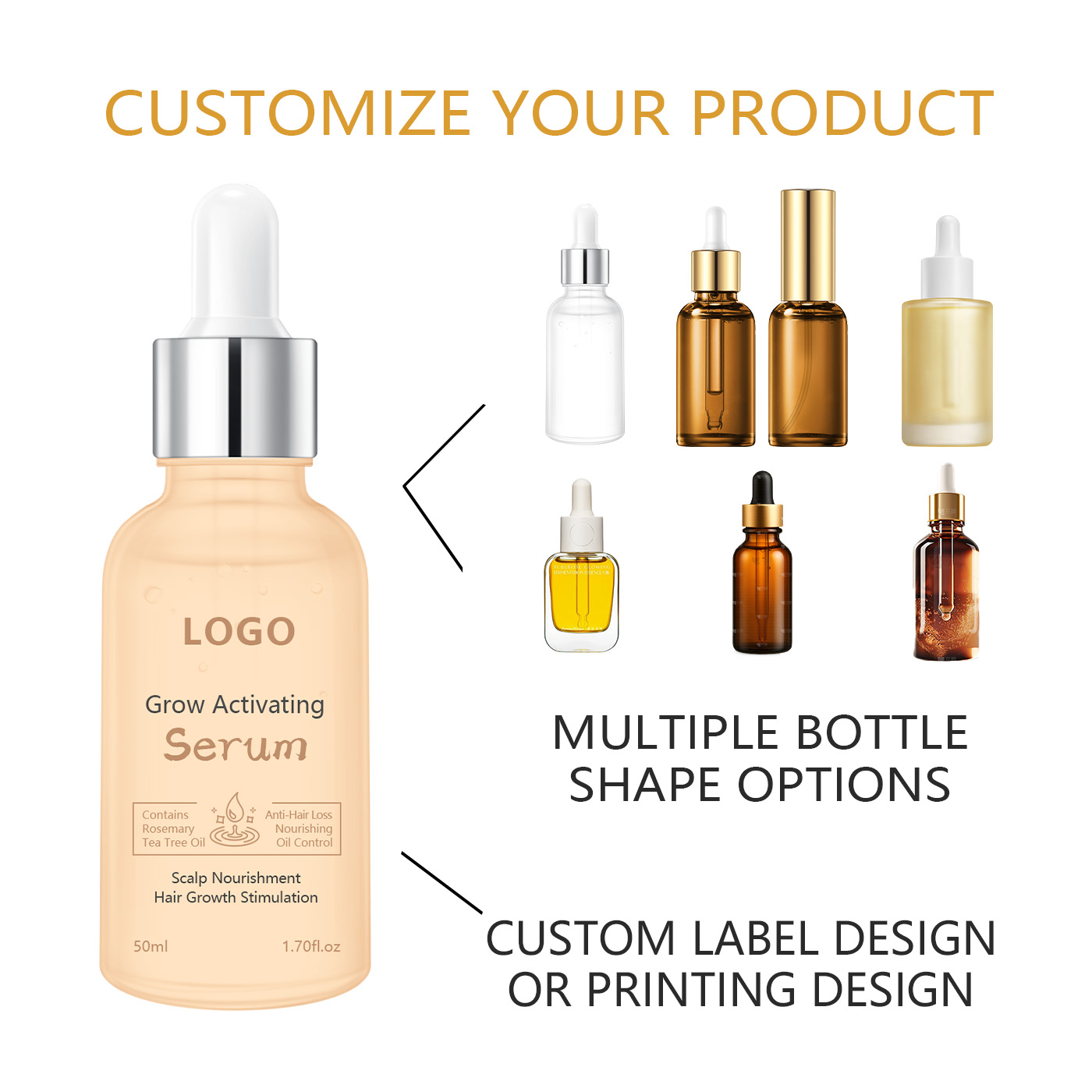 Factory-Customized Natural Rosemary &amp; Organic Tea Tree Oil Hair Growth Serum For Hair Regrowth And Scalp Nourishment