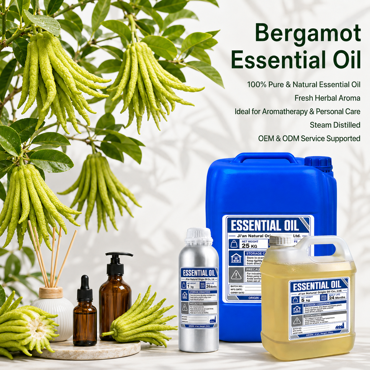 Natural Origin Organic Plant Extract 100% Pure Bergamot Essential Oil CO2 Steam Distilled for All Skin Skin