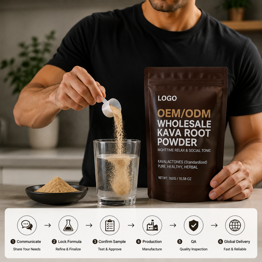 Flexible MOQ ISO Certified OEM ODM Healthy Herbal Nighttime Relax Social Tonic Antioxidant Pure Kavalactones Kava Root Powder