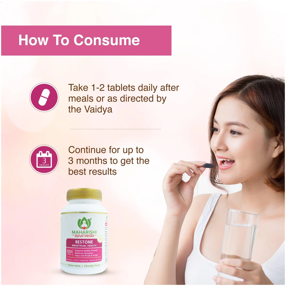 Restone 120 Wild Ayurvedic Herbal Plant Extract Tablets for Menstrual Wellness and Women Daily Health Support