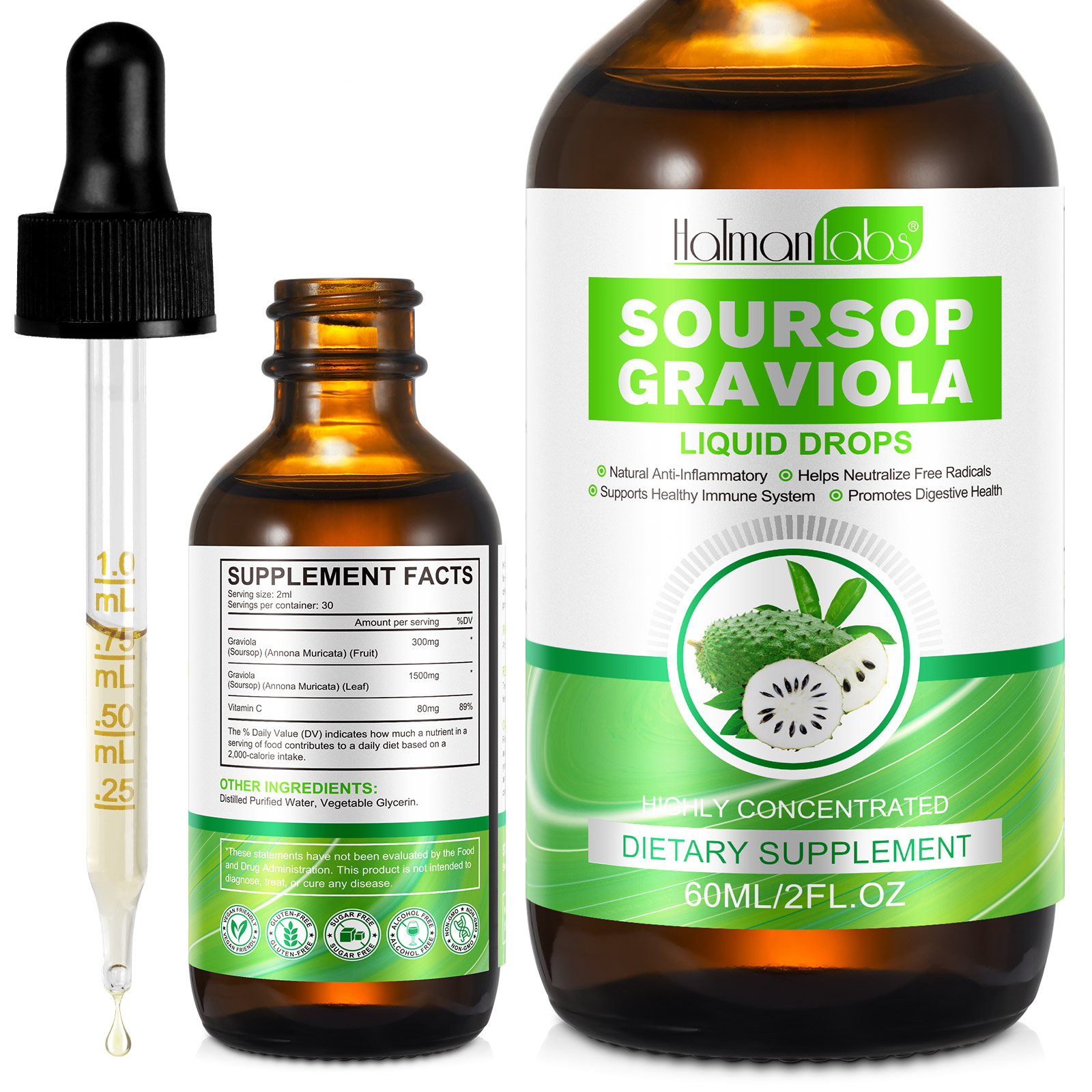 Acentiallabs USA Warehouse OEM Soursop Graviola Drops Private Label Ready Fast Shipping 60ml Herbal Supplements Plant Extracts