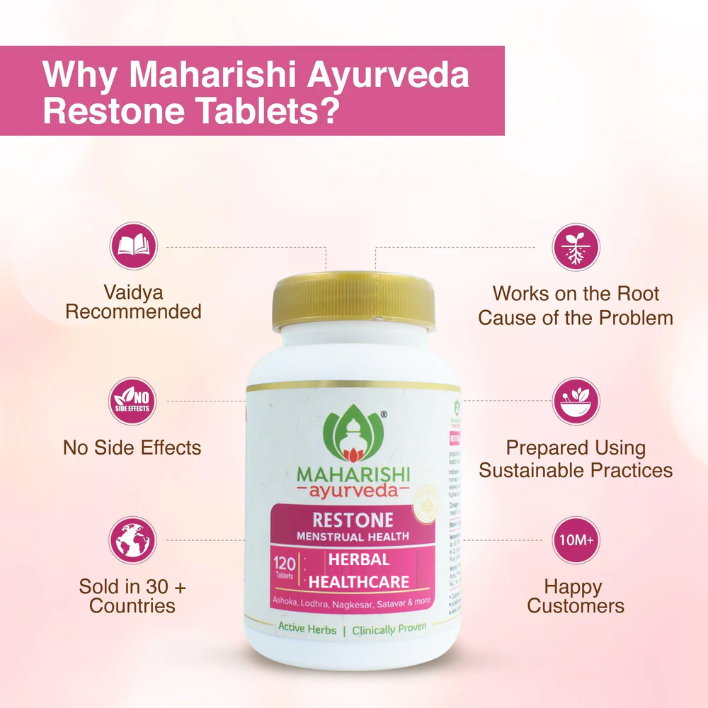 Restone 120 Wild Ayurvedic Herbal Plant Extract Tablets for Menstrual Wellness and Women Daily Health Support