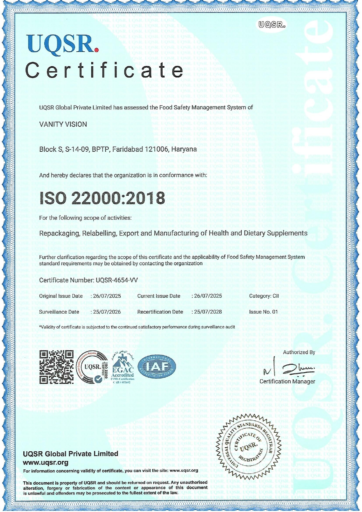 Quality Standards Certificate 6