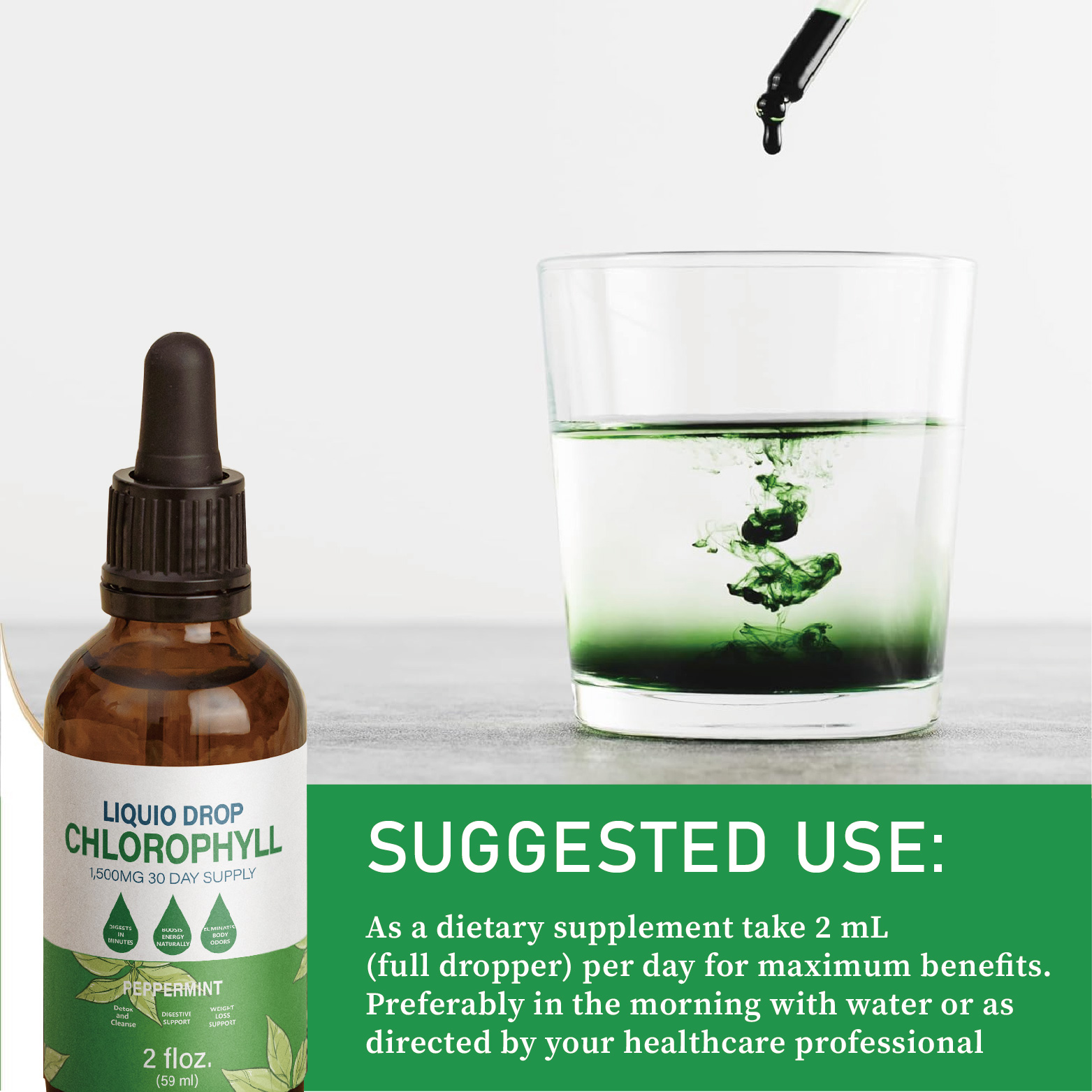 Organic Chlorophyll Liquid Drops for Detox &amp; Energy Boost, Custom OEM/ODM, GMP Halal Certified, Vegan Supplement Bulk Order