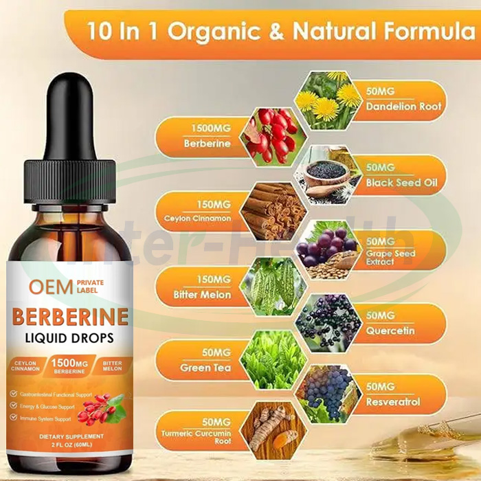 Ausreson Berberin Extract Organic Herbal Supplements Berberine Hydrochloride HCL Berberine Liquid Drops with Ceylon Cinnamon