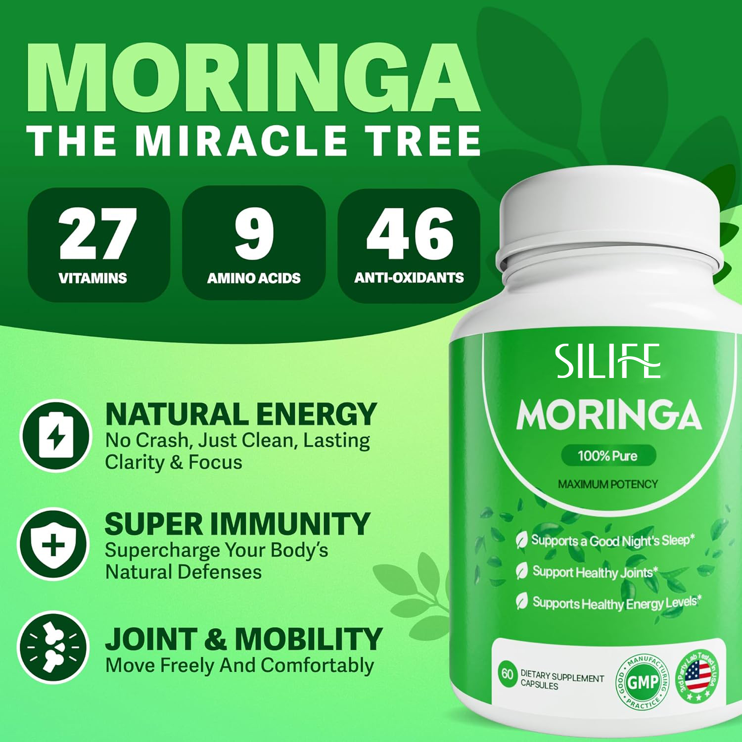Private Label Moringa Leaves Extract Antioxidant, Improves Digestion boost Immunity Moringa Capsule Herbal Supplements