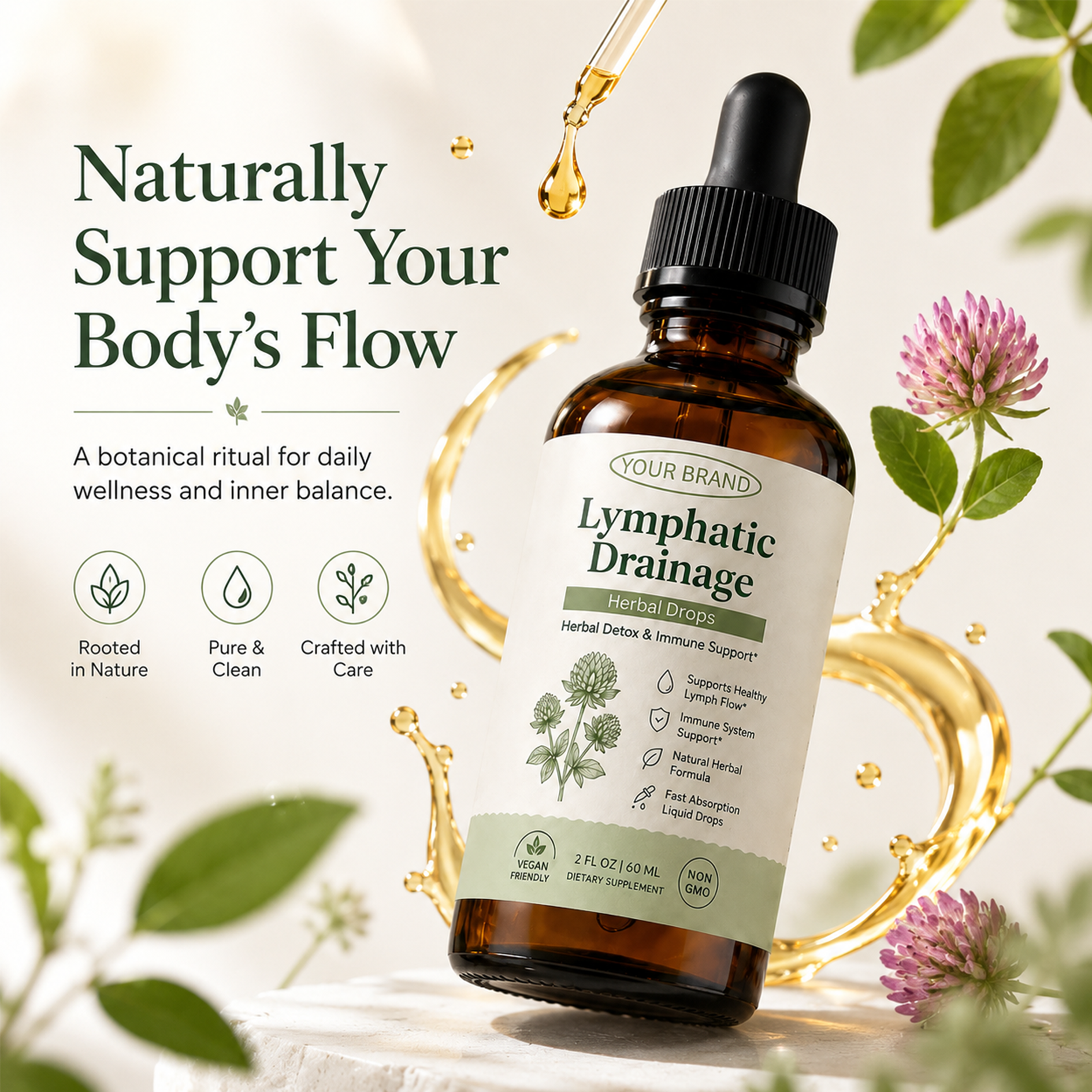 Lymphatic Drainage Herbal Supplements Containing Dandelion Burdock Root Oral Liquid Drops For Supports Healthy Lymph Flow Detox