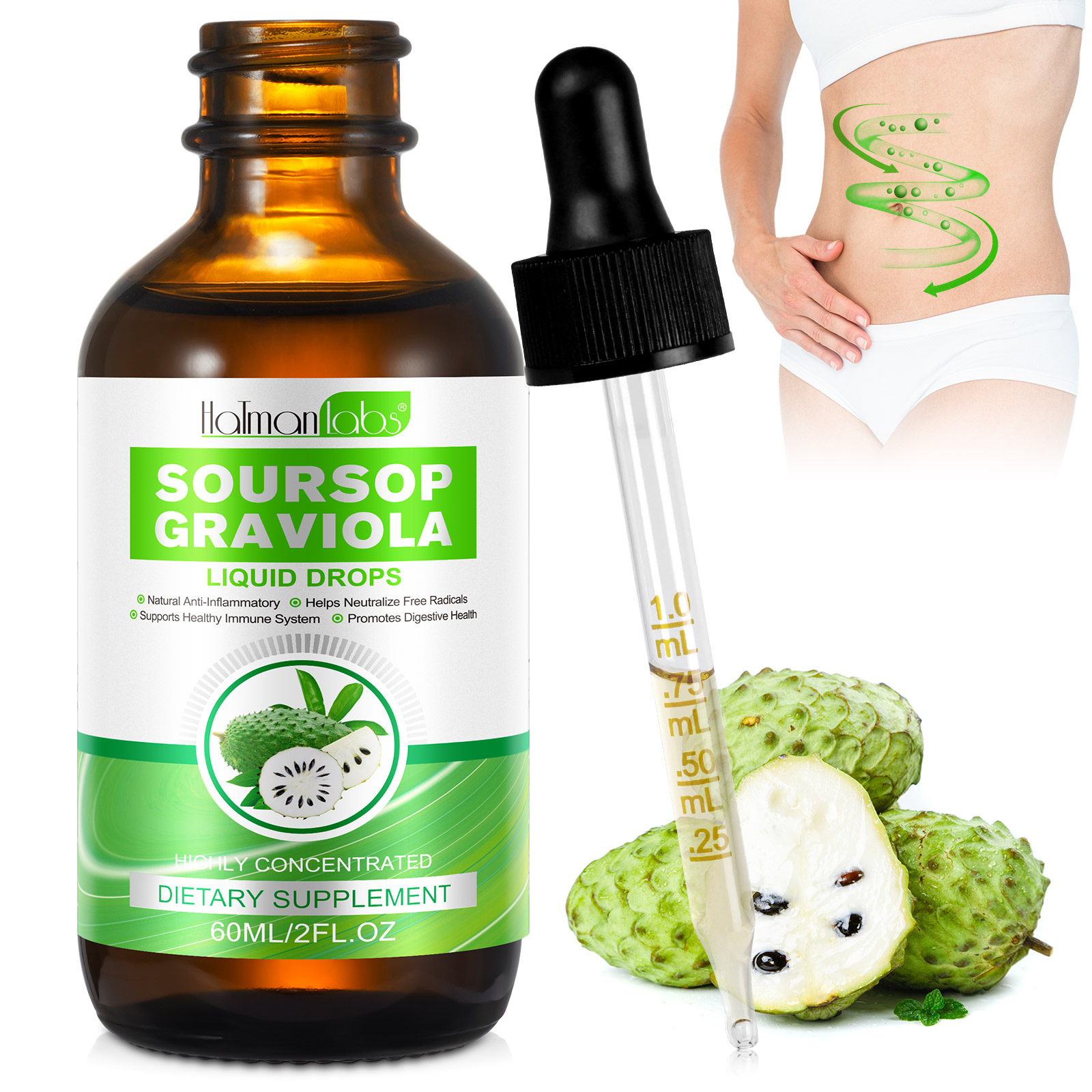 Acentiallabs USA Warehouse OEM Soursop Graviola Drops Private Label Ready Fast Shipping 60ml Herbal Supplements Plant Extracts
