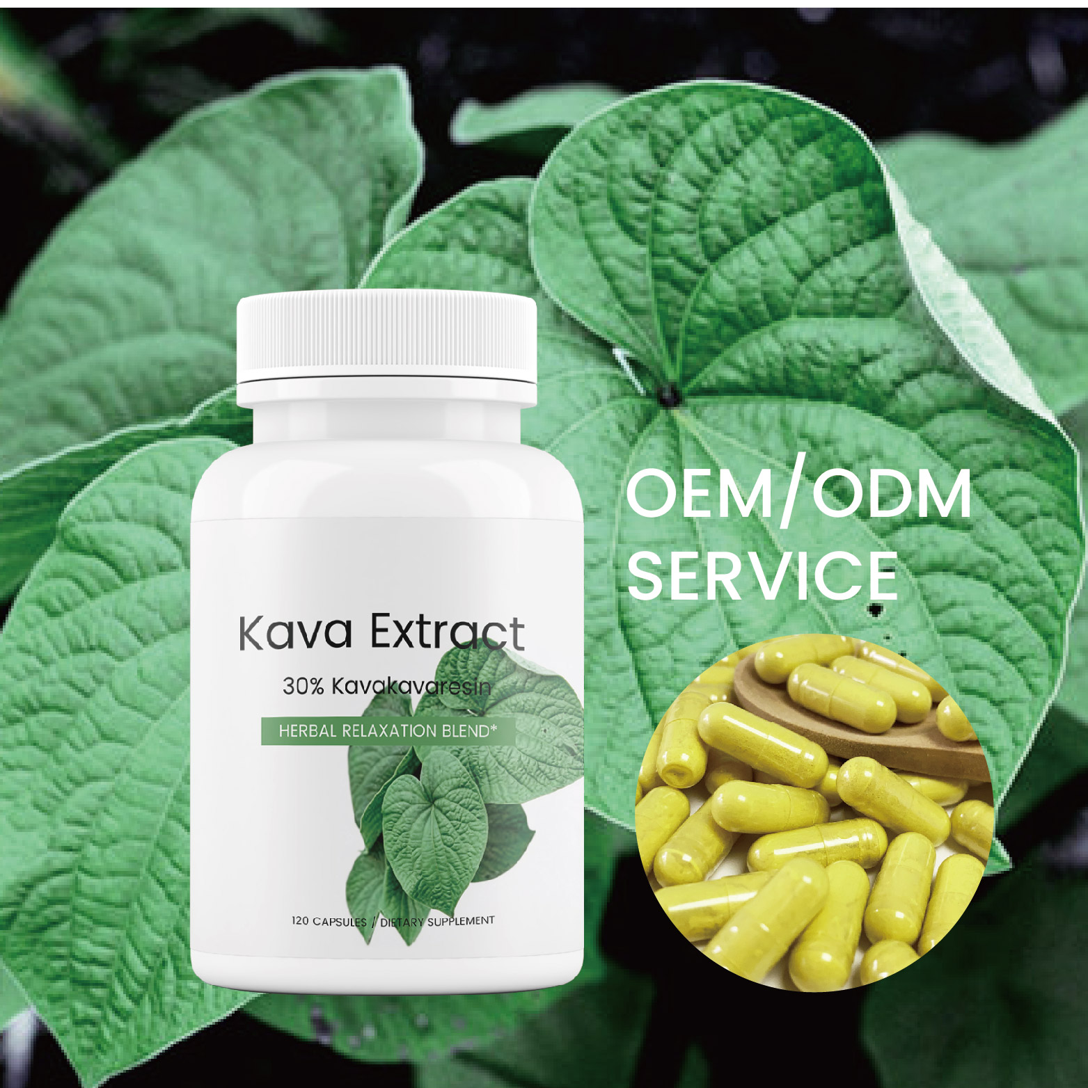 Kava Extract 250mg 30% Kavalactone Capsules 120ct Herbal Relaxation Support OEM