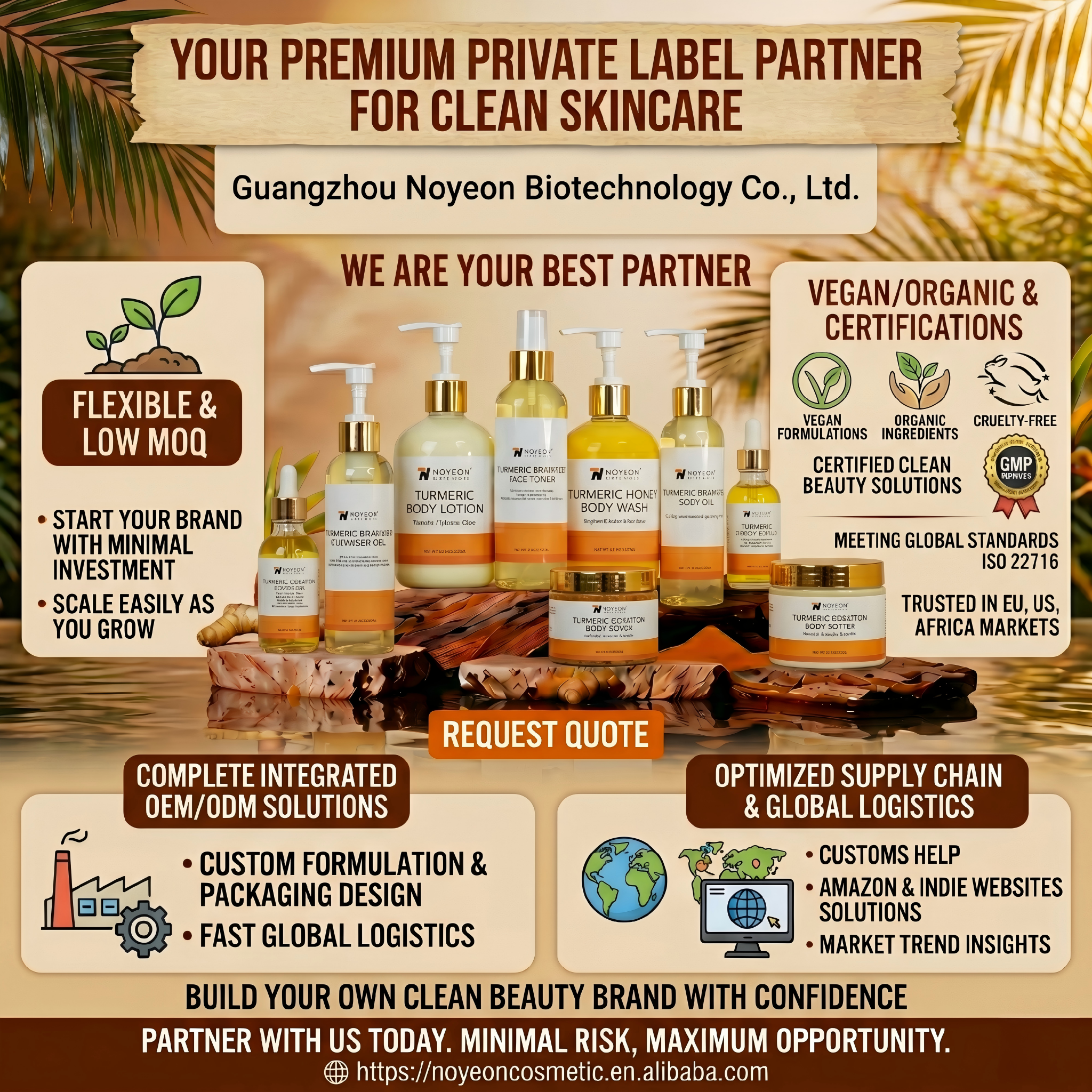 Private Label Turmeric Skincare Set OEM ODM Manufacturer Custom Face and Body Care Formula Packaging Low MOQ