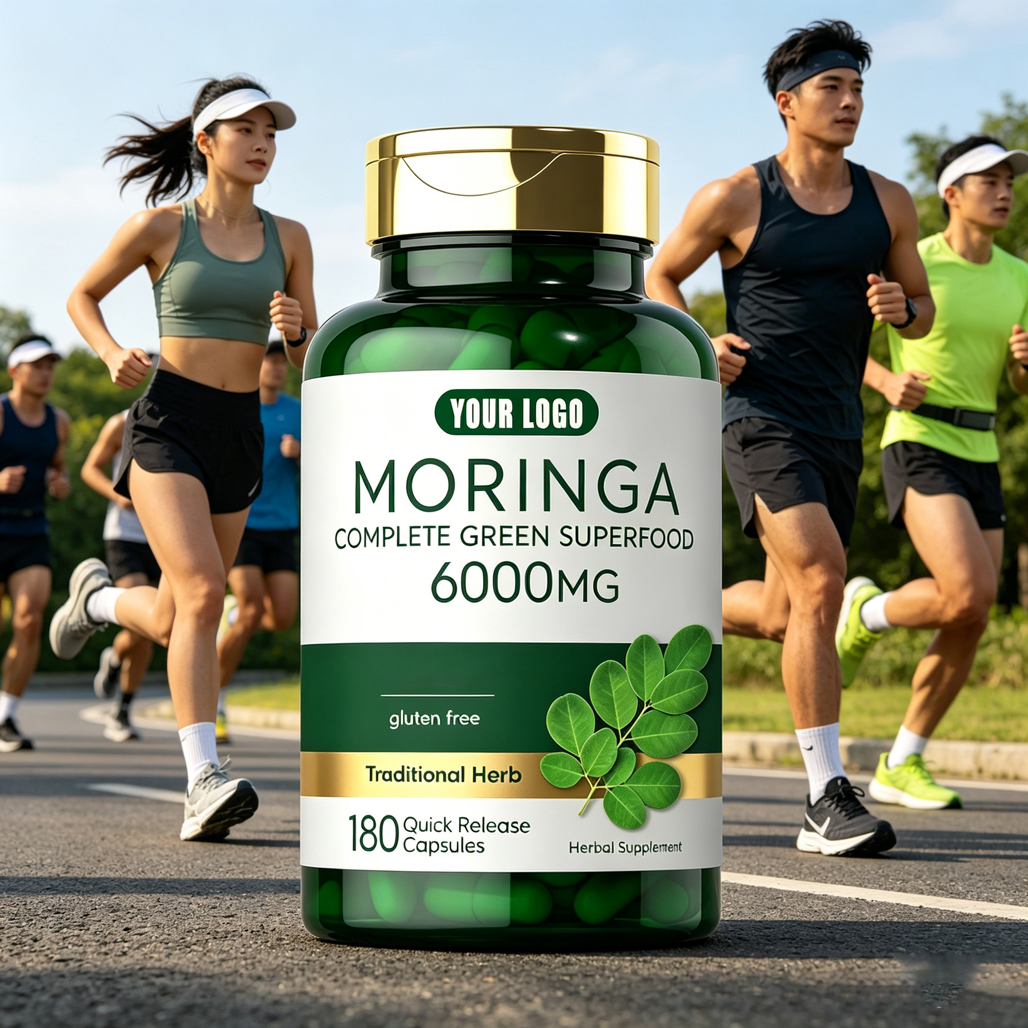 OEM Vegan Gluten Free Pure Natural Moringa Leaves 6000mg Fast Absorb Moringa Oleifera Capsules for Energy Boost Immune Support