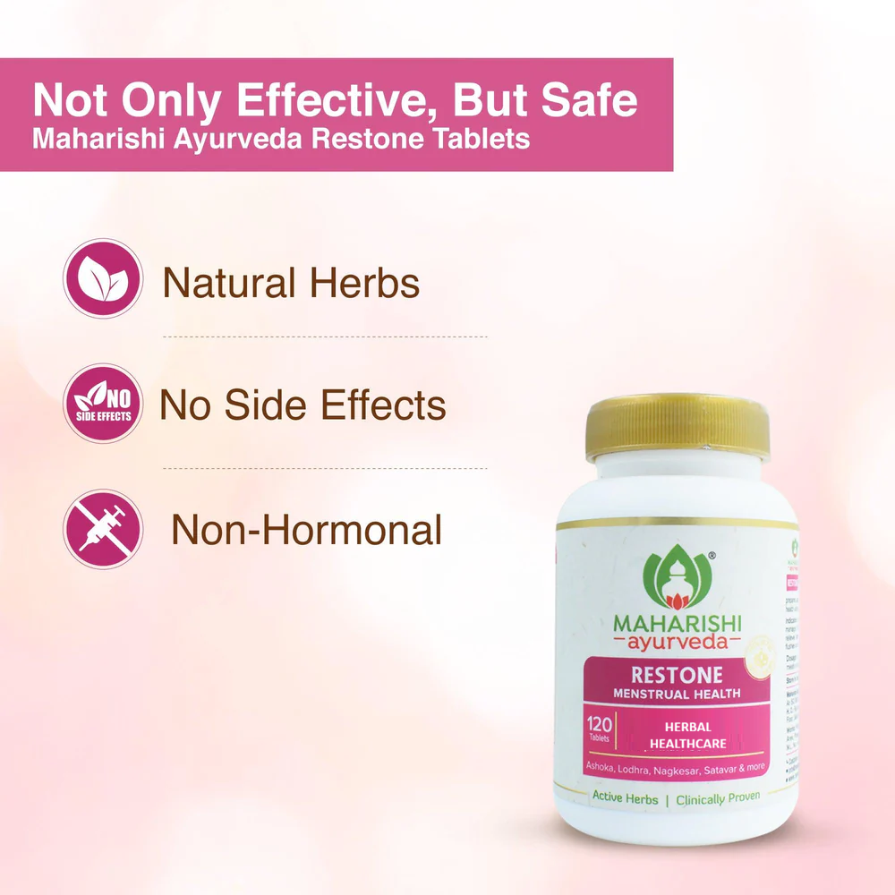 Restone 120 Wild Ayurvedic Herbal Plant Extract Tablets for Menstrual Wellness and Women Daily Health Support