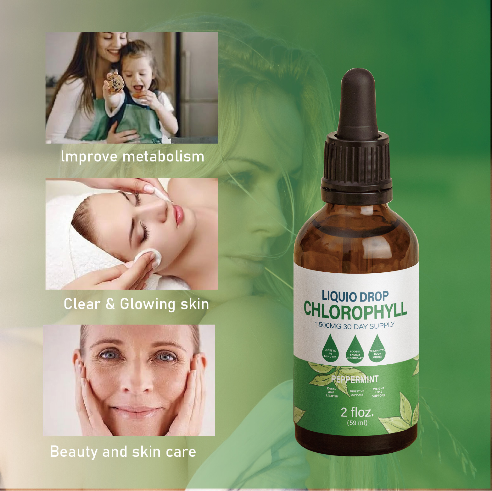 Organic Chlorophyll Liquid Drops for Detox &amp; Energy Boost, Custom OEM/ODM, GMP Halal Certified, Vegan Supplement Bulk Order