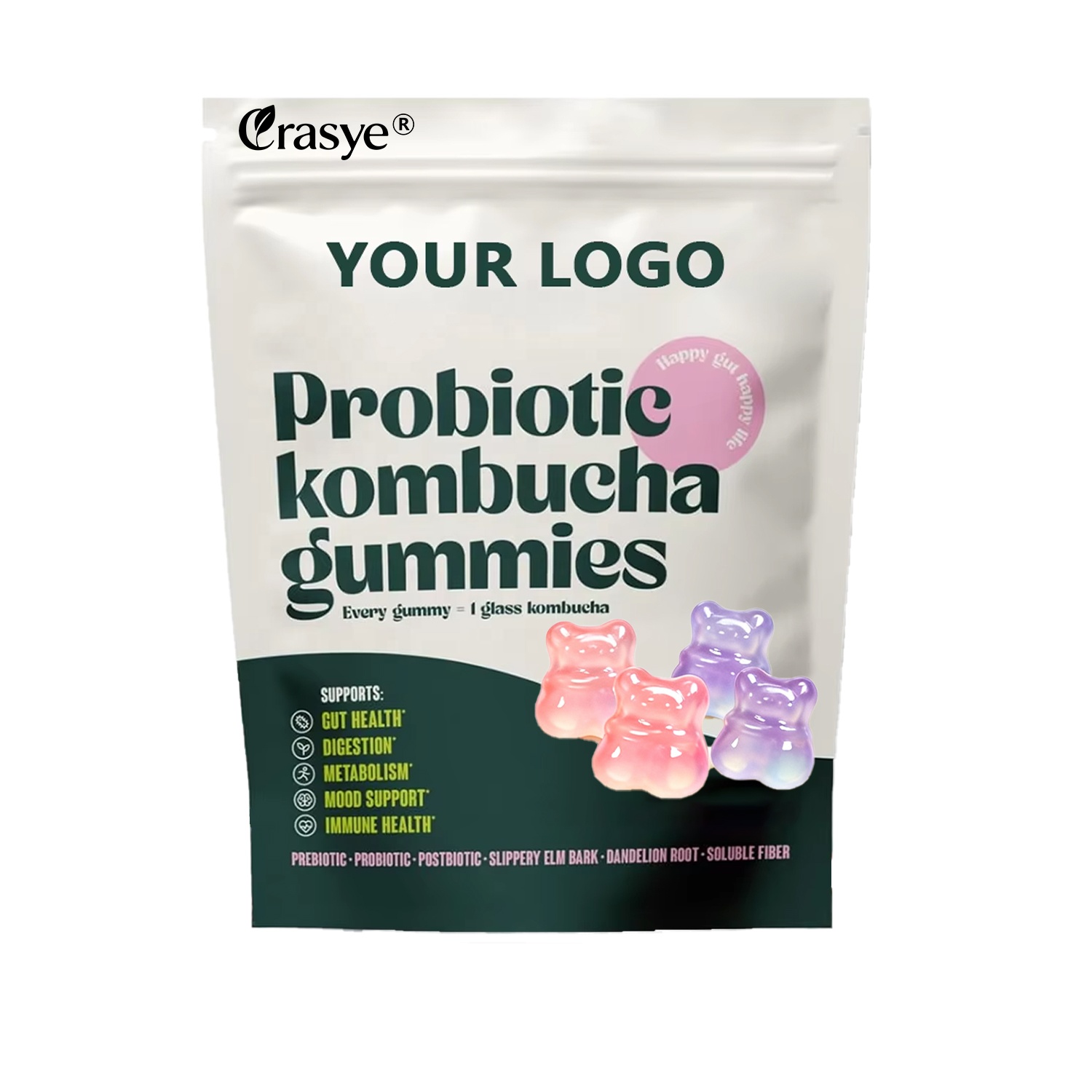 OEM/ODM Customizable Kombucha Gummies Natural Slippery Elm, Dandelion Root Herbal Supplement-Vegan 60 Kombucha Gummy