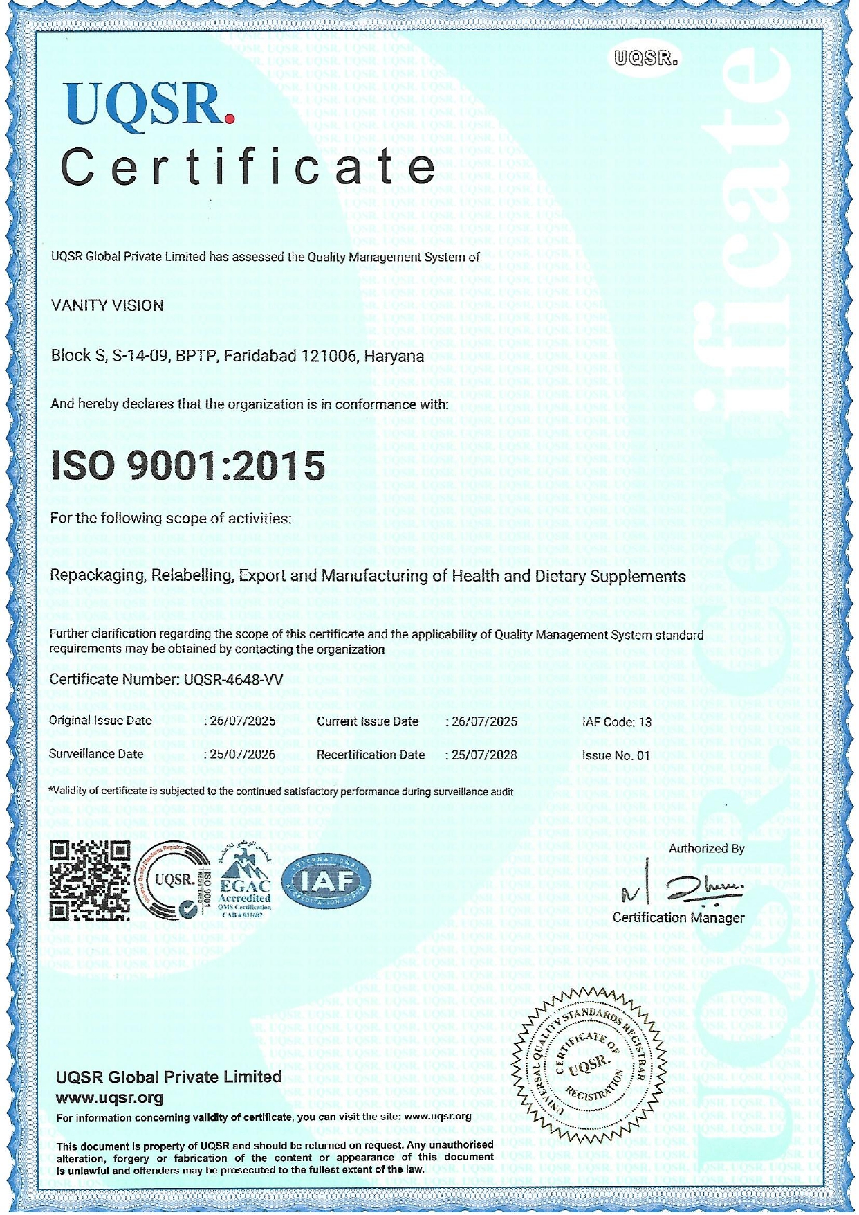 Quality Standards Certificate 5