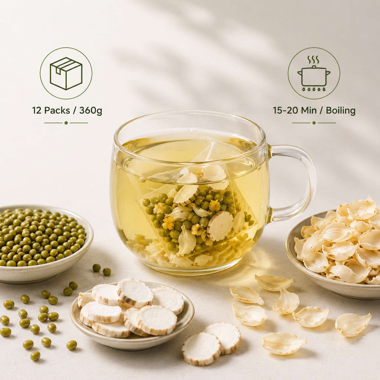 Aurorabloom 30g Tea Bags Mung Bean Lily Tea Natural Sweet Cooling Summer Drink Private Label Wellness Herbal Beverage