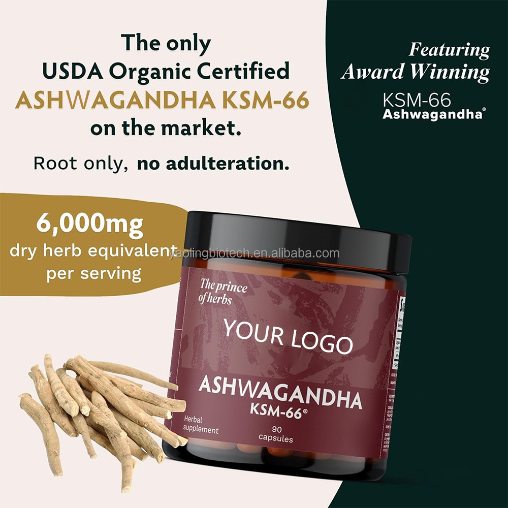 OEM Ashwagandha Capsule KSM 66 Pure Organic Ashwagandha Root Powder Extract Ayurvedic Dietary Supplement Capsule