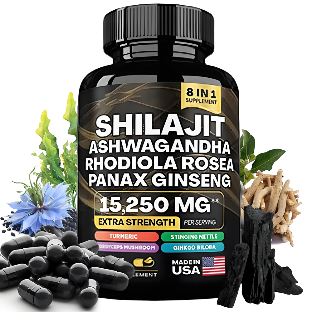 Himalayan Shilajit 8 In 1 Ashwagandha Rhodiola Rosea Panax Ginseng 15250mg Extra Strength Herbal Supplements Shilajit 60 Capsule