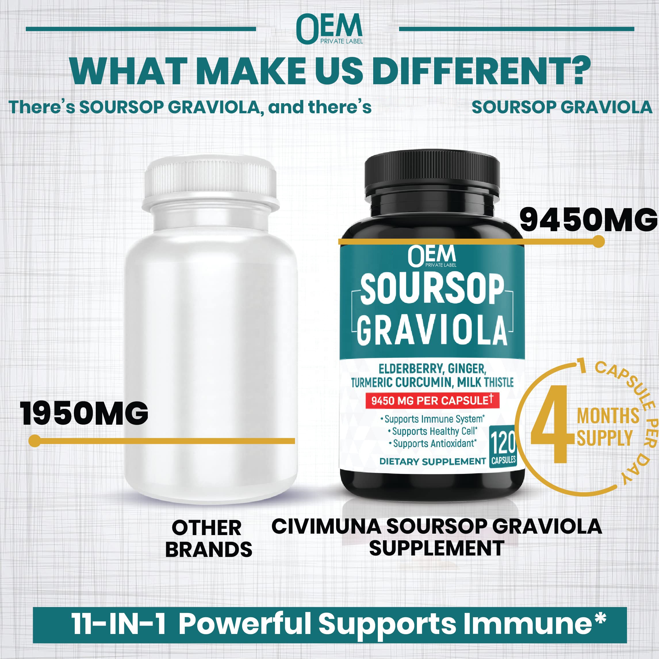 OEM Soursop Graviola Capsules Natural Leaf Extract Herbal Supplements Adult Health Relief Digestion Respiratory System 60 Count